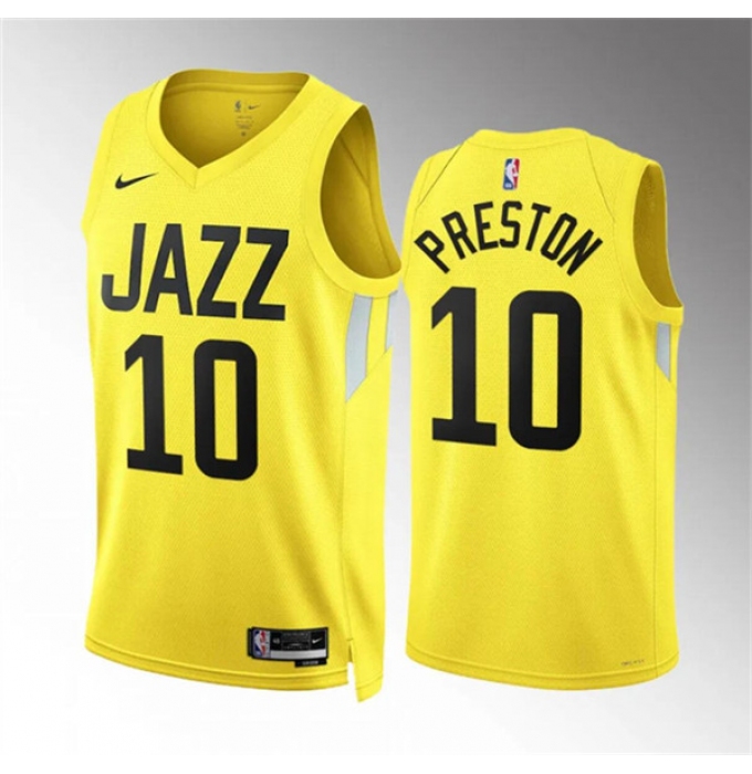 Men's Utah Jazz #10 Jason Preston Yellow Association Edition Stitched Basketball Jersey