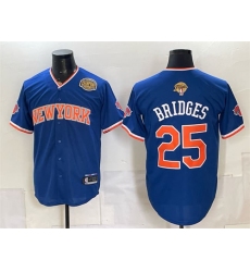 Men's New York Knicks #25 Mikal Bridges Blue 2026 Finals & Eastern Conference Champions Stitched Baseball Jersey