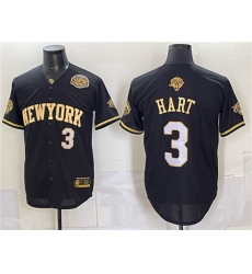 Men's New York Knicks #3 Josh Hart Black Gold 2026 Finals & Eastern Conference Champions Stitched Baseball Jersey