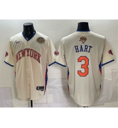 Men's New York Knicks #3 Josh Hart Cream 2026 Finals & Eastern Conference Champions Stitched Baseball Jersey