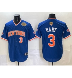 Men's New York Knicks #3 Josh Hart Royal 2026 Finals & Eastern Conference Champions Stitched Baseball Jersey