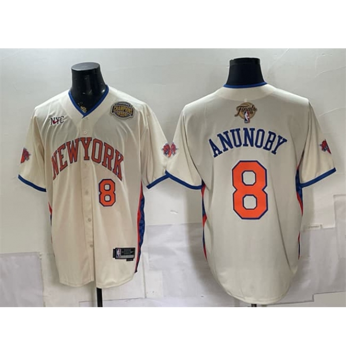 Men's New York Knicks #8 OG Anunoby Cream 2026 Finals & Eastern Conference Champions Stitched Baseball Jersey