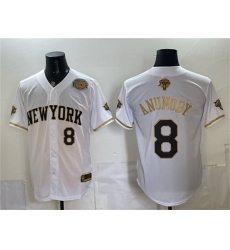 Men's New York Knicks #8 OG Anunoby White Gold 2026 Finals & Eastern Conference Champions Stitched Baseball Jersey