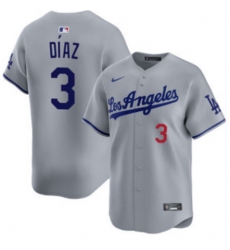 Men's Los Angeles Dodgers #3 Edwin Díaz Grey Cool Base Stitched Baseball Jersey