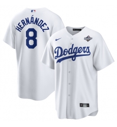 Men's Los Angeles Dodgers #8 Enrique Hernández White 2025 World Series Home Cool Base Stitched Baseball Jersey