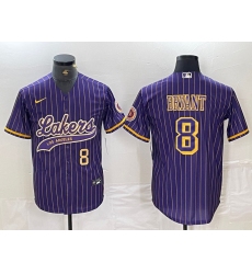 Men's Los Angeles Lakers #8 Kobe Bryant Purple Pinstripe Cool Base Stitched Baseball Jerseys