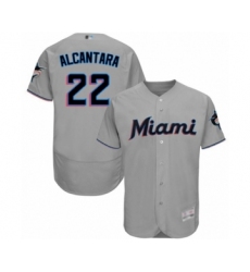 Men's Miami Marlins #22 Sandy Alcantara Grey Road Flex Base Authentic Collection Baseball Jersey