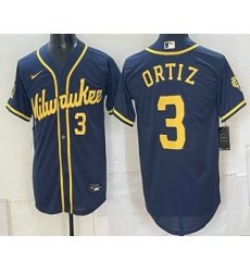 Men's Milwaukee Brewers #3 Joey Ortiz Navy Cool Base Stitched Jersey