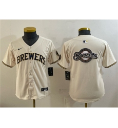 Youth Milwaukee Brewers Team Big Logo Cream Limited Stitched Jersey