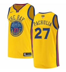 Men's Nike Golden State Warriors #27 Zaza Pachulia Authentic Gold 2018 NBA Finals Bound NBA Jersey - City Edition