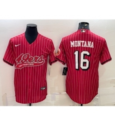 Men's San Francisco 49ers #16 Joe Montana Red Pinstripe Color Rush With Patch Cool Base Stitched Baseball Jersey