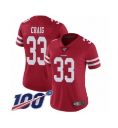 Women's San Francisco 49ers #33 Roger Craig Red Team Color Vapor Untouchable Limited Player 100th Season Football Jersey