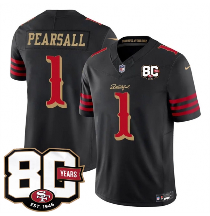 Men's San Francisco 49ers #1 Ricky Pearsall Black 80th Anniversary“Rivalries” 2026 F.U.S.E. Vapor Untouchable Limited Football Stitched Jersey