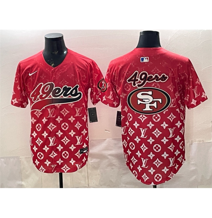 Men's San Francisco 49ers Team Big Logo Red Limited Stitched Baseball Jersey