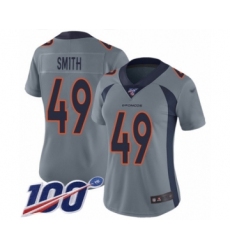 Women's Denver Broncos #49 Dennis Smith Limited Silver Inverted Legend 100th Season Football Jersey