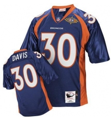 Mitchell And Ness Denver Broncos #30 Terrell Davis Navy Blue Super Bowl Patch Authentic Throwback NFL Jersey