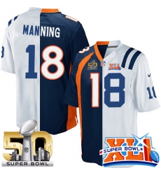 Men's Nike Denver Broncos #18 Peyton Manning Limited Navy Blue/White Split Fashion Super Bowl L & Super Bowl XLI NFL Jersey
