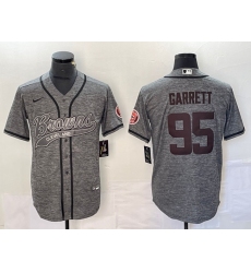 Men's Cleveland Browns #95 Myles Garrett Gray Cool Base Stitched Baseball Jersey