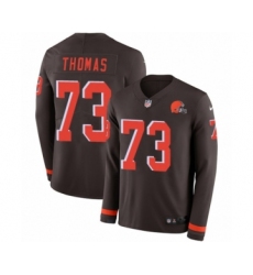 Men's Nike Cleveland Browns #73 Joe Thomas Limited Brown Therma Long Sleeve NFL Jersey