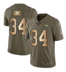 Men's Nike Tampa Bay Buccaneers #34 Charles Sims Limited Olive/Gold 2017 Salute to Service NFL Jersey