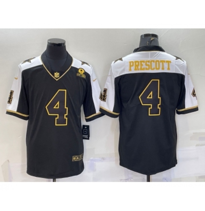 Men's Dallas Cowboys #4 Dak Prescott Black Gold Thanksgiving With Patch Stitched Jersey