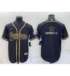 Men's Dallas Cowboys Black Gold Team Big Logo With Patch Cool Base Stitched Baseball Jersey