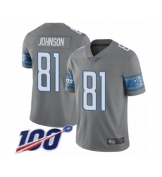 Men's Detroit Lions #81 Calvin Johnson Limited Steel Rush Vapor Untouchable 100th Season Football Jersey