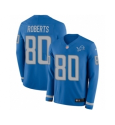 Men's Nike Detroit Lions #80 Michael Roberts Limited Blue Therma Long Sleeve NFL Jersey