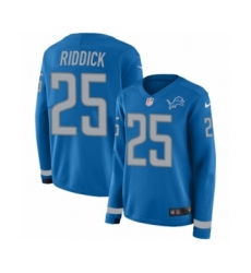 Women's Nike Detroit Lions #25 Theo Riddick Limited Blue Therma Long Sleeve NFL Jersey