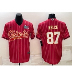Men's Kansas City Chiefs #87 Travis Kelce Red With Super Bowl LVII Patch Cool Base Stitched Baseball Jersey